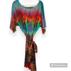 Buttery soft multicolor graphic tunic/mini dress with belt by amma size M - NWOT